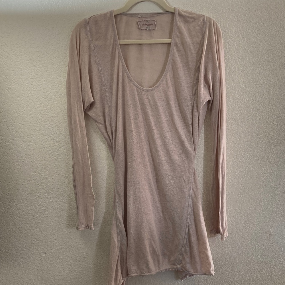 Johnny was Pete&greta Light cream Long Sleeve tee tunic lagenlook 100%linen m